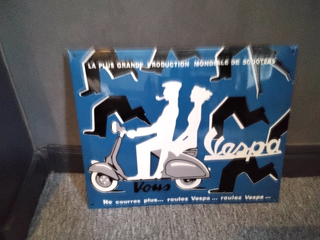 Plaque émaillée Vespa, Collections, Marques & Objets publicitaires, Enlèvement, Comme neuf, Autres types