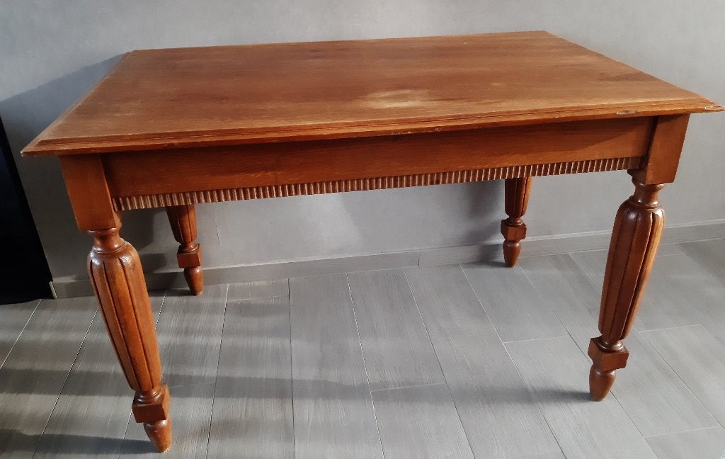 Antieke houten eettafel met gedraaide poten, Ophalen, Gebruikt, 50 tot 100 cm, 100 tot 150 cm