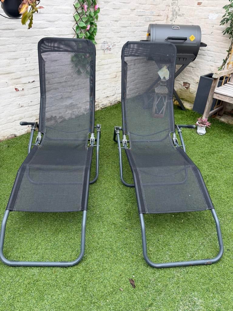 2 ligstoelen, Tuin en Terras, Ligbedden, Ophalen, Gebruikt, Verstelbaar