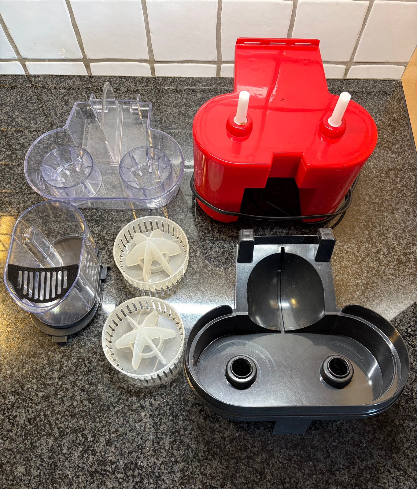 Dubbele elektrische citruspers, Kunststof, Ophalen of Verzenden, Rood, Overige typen