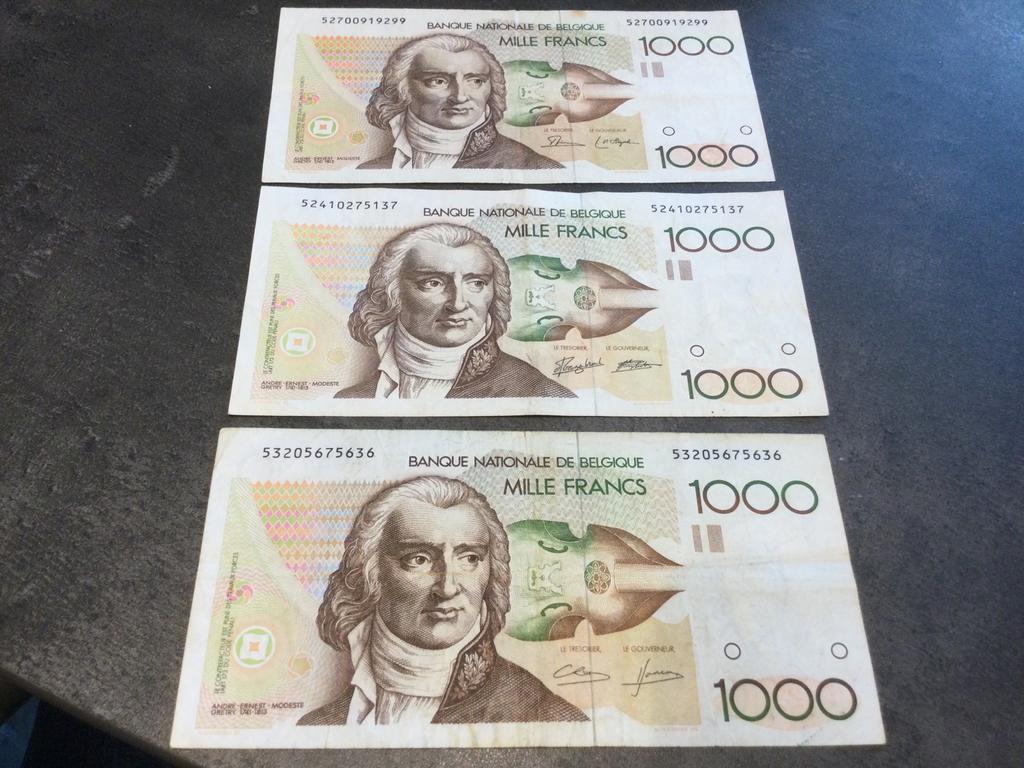 België lot 3 x 1000 Frank type Gretry verschillende, Ophalen of Verzenden