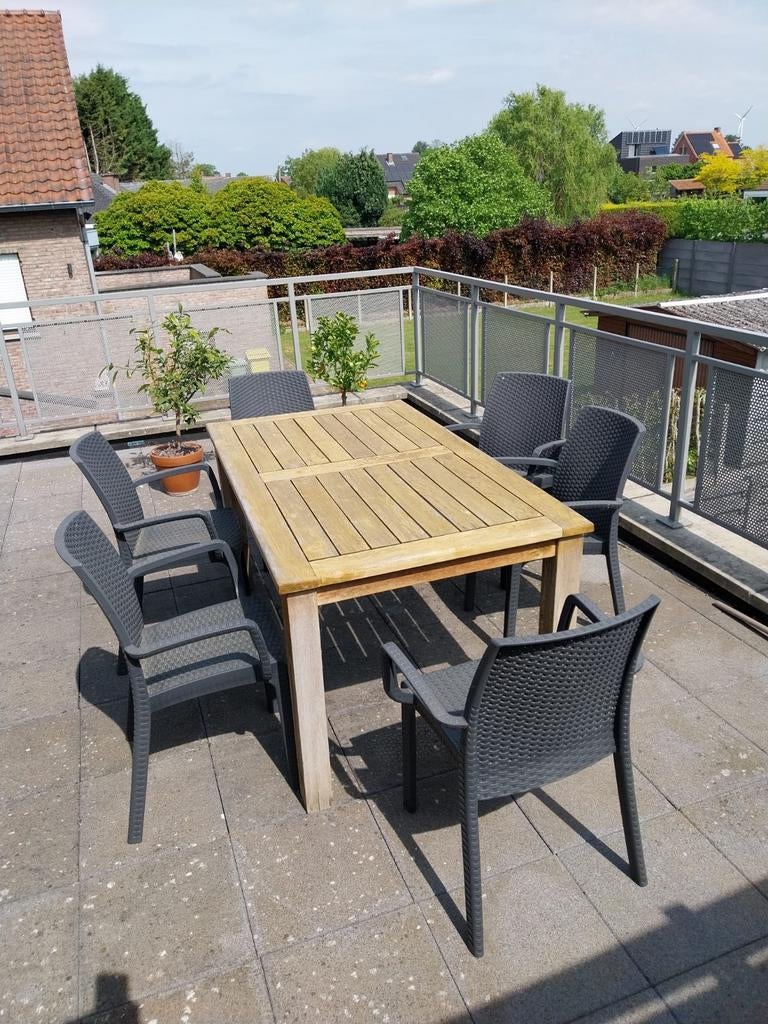 Tuintafel met 6 stoelen, Enlèvement, Utilisé, Rectangulaire