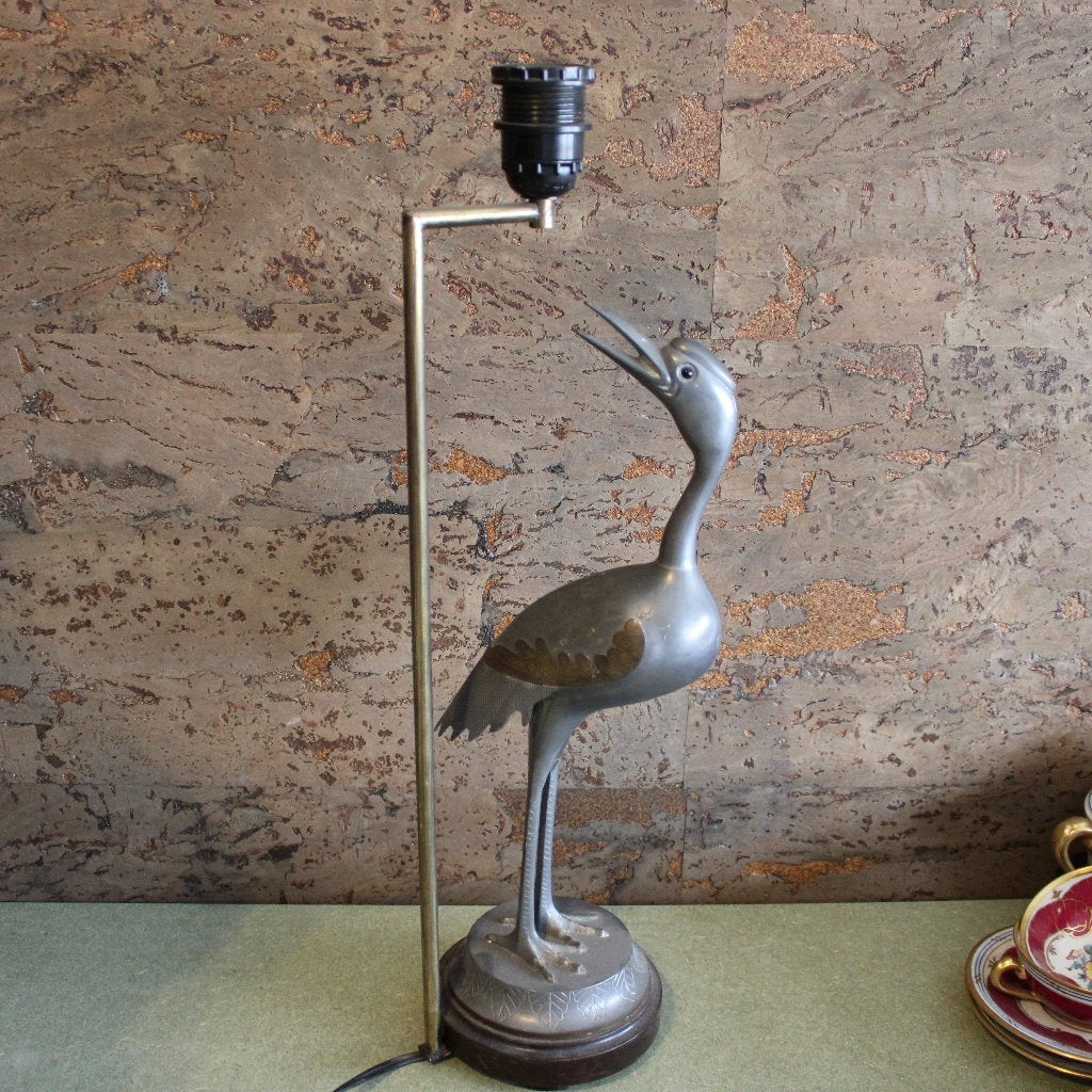 [ZONDER KAP] Vintage Metalen Kraanvogel Tafellamp, Ophalen of Verzenden, Metaal, Vintage