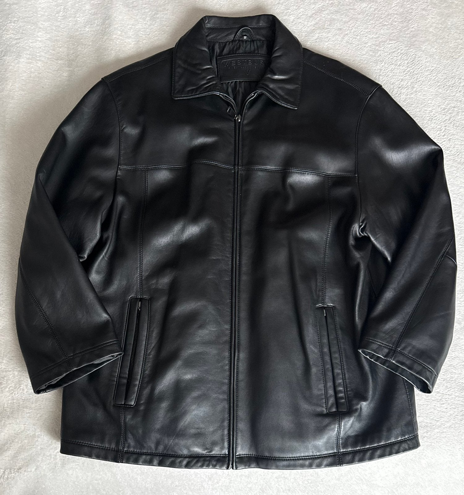 Zwarte jas van 100% leer 27, Kleding | Heren, Verzenden, Zo goed als nieuw, Maat 56/58 (XL), Zwart