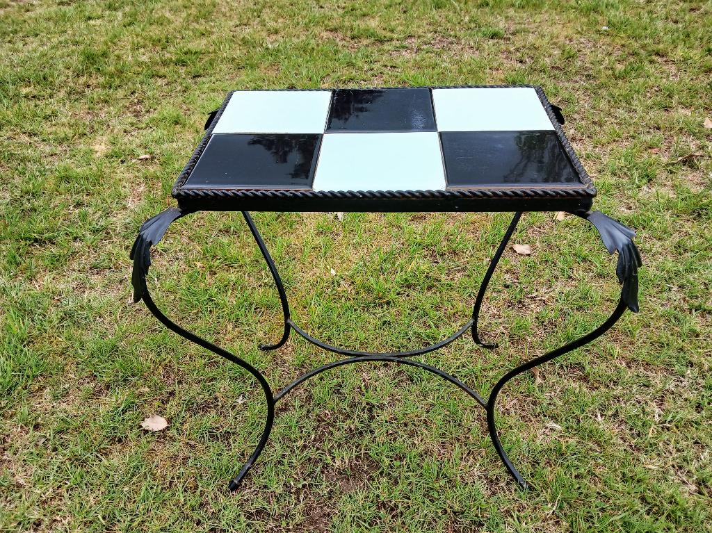 Vintage bijzettafel tegeltafel plantentafel dambord, Huis en Inrichting, Tafels | Bijzettafels, Overige materialen, Ophalen