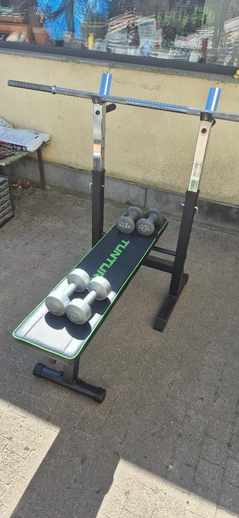 benchbank (nieuw) en dumbbells, Sport en Fitness, Ophalen, Nieuw, Buik, Krachtstation