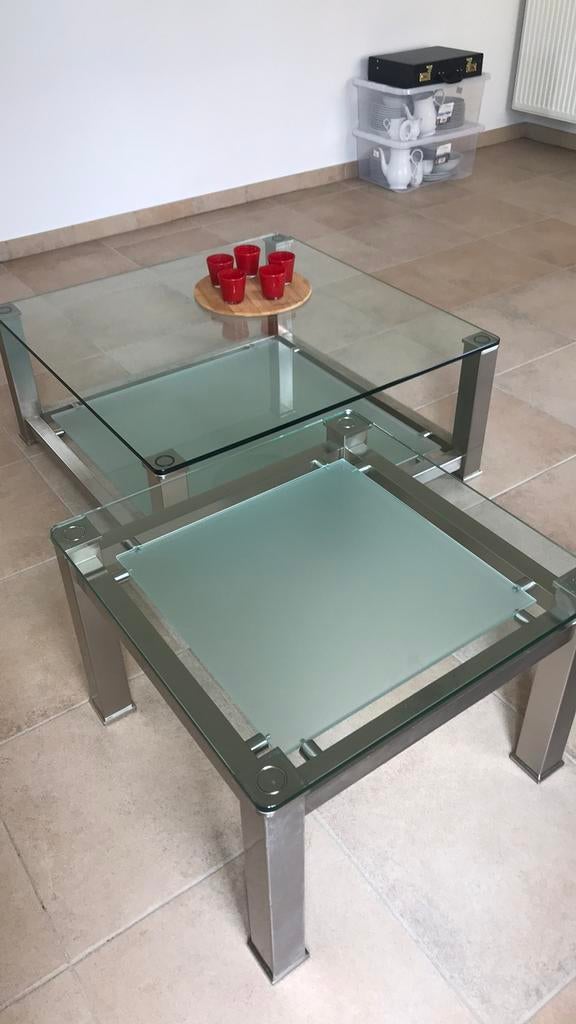 Duo de tables basses au design unique, Verre, 50 à 100 cm, Carré, Enlèvement