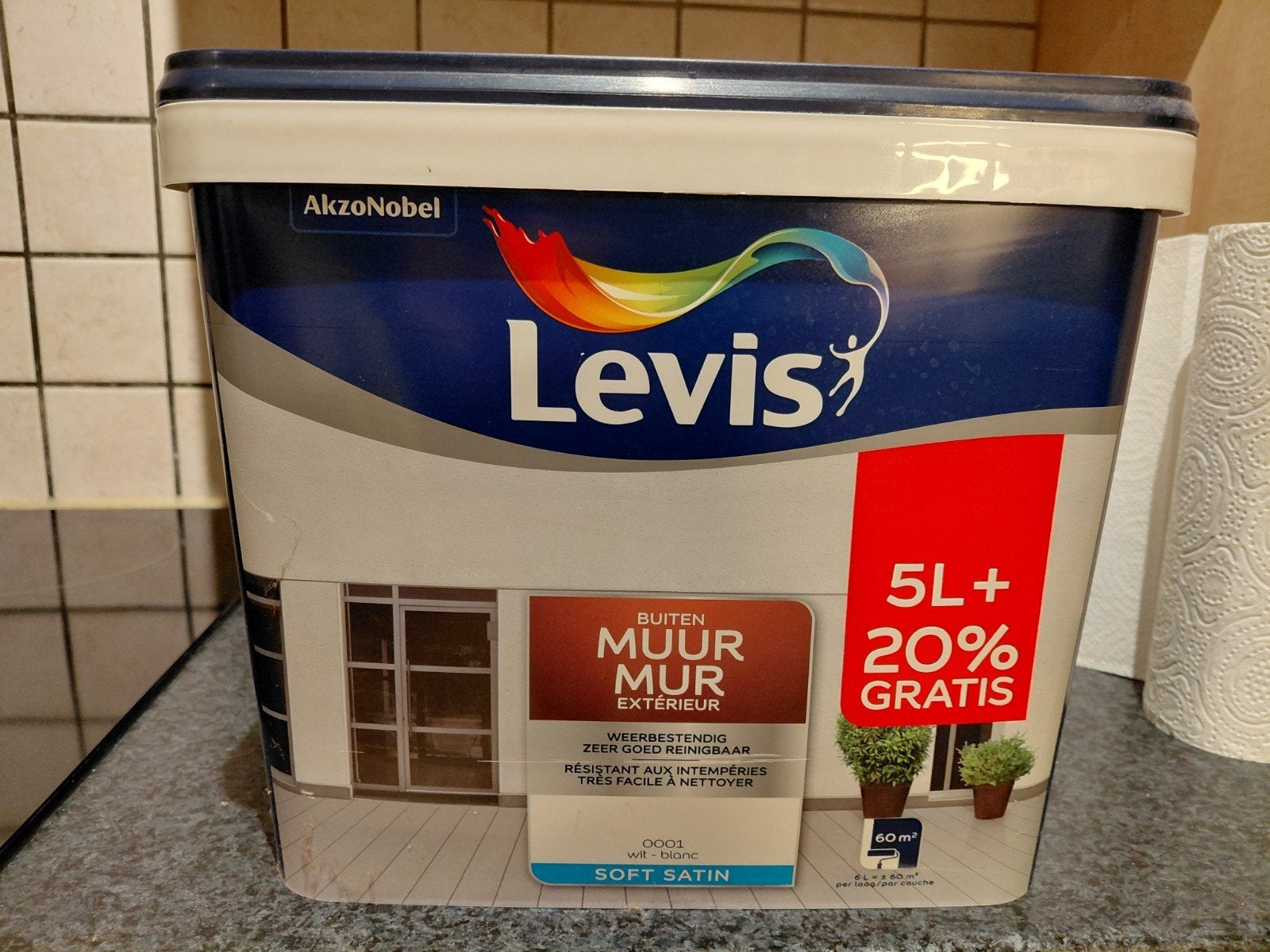 Levis muurverf buiten, Doe-het-zelf en Bouw, Ophalen, 5 tot 10 liter, Wit, Nieuw