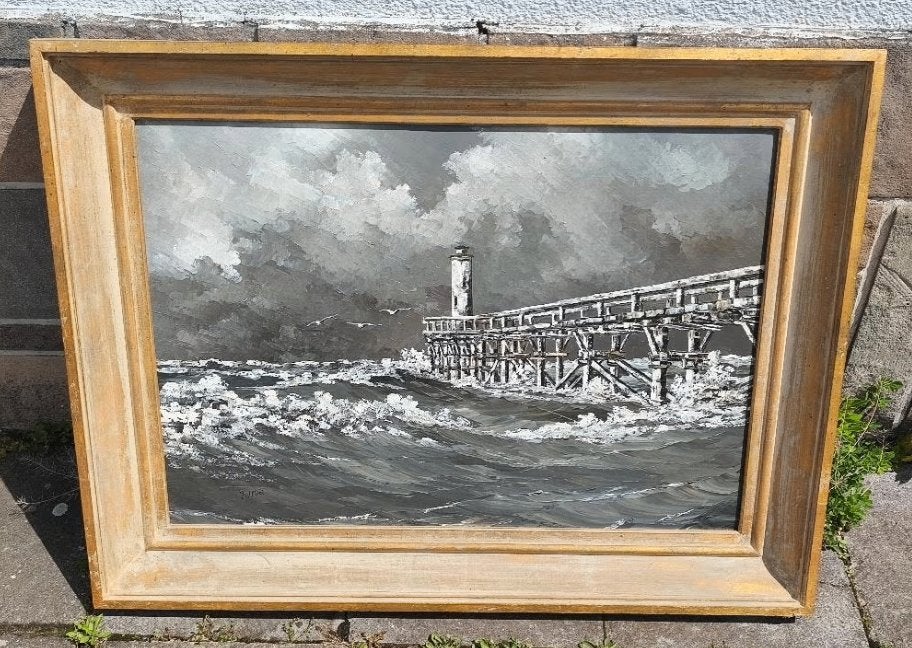 huile sur toile phare signe plefiet, Antiquités & Art, Enlèvement ou Envoi, Toile