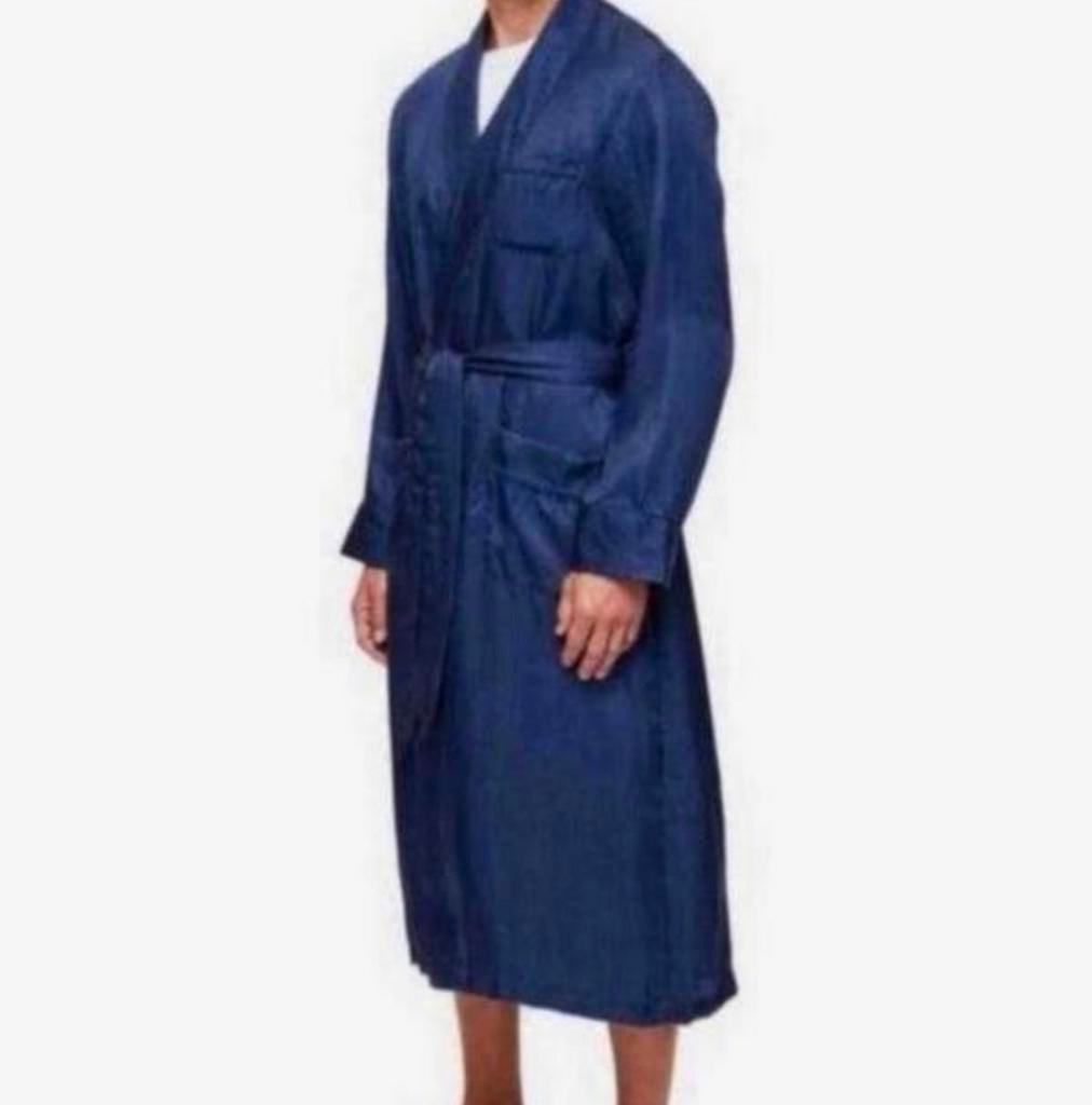 Derek Rose Luxe Badjas Dressing Gown Woburn Silk Satin Navy, Ophalen of Verzenden, Blauw, Badjas