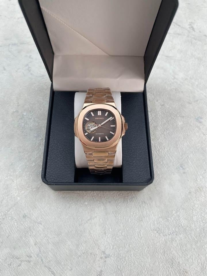 Seiko mod Nautilus Seikolus Rose Gold nh38, Handtassen en Accessoires, Staal, Polshorloge, Nieuw, Ophalen of Verzenden
