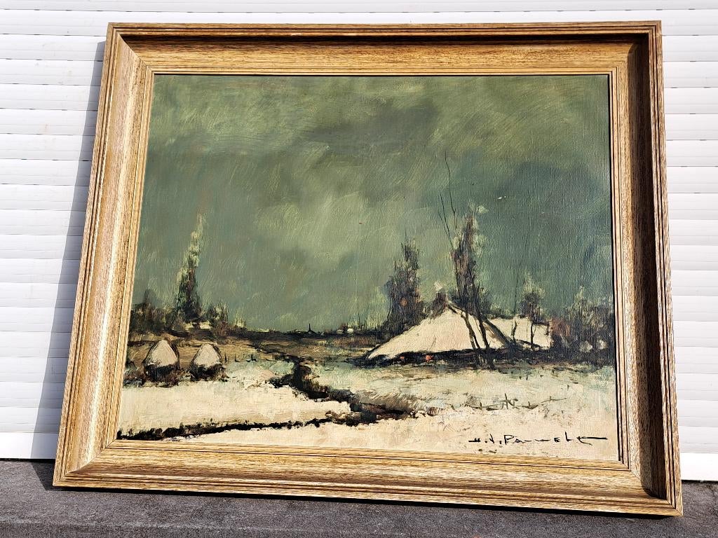 huile sur toile paysage enneige signe Henri Joseph Pauwels, Antiquités & Art, Enlèvement