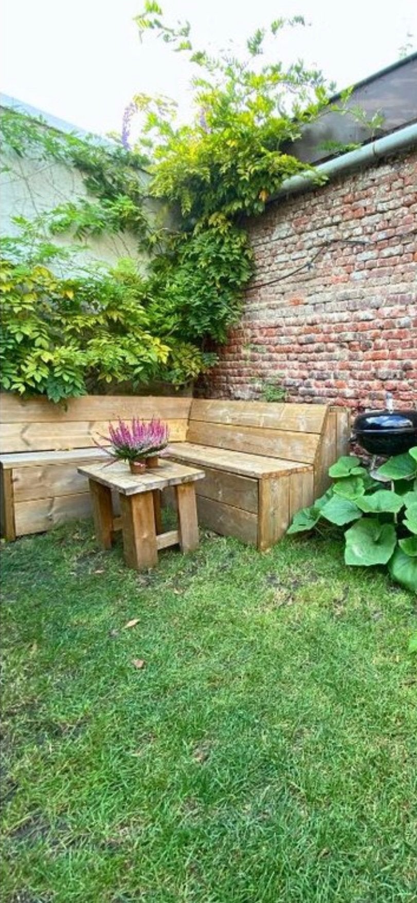 Houten hoek tuinbank, Jardin & Terrasse, Bancs de jardin, Enlèvement, Utilisé, Bois