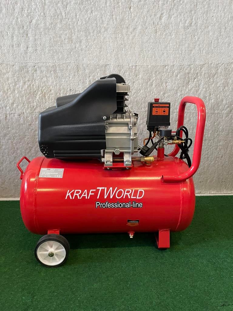 Nieuwe Kraftworld 50L 8 bar compressor, Doe-het-zelf en Bouw, Compressors, Nieuw, 6 tot 10 bar, 25 tot 100 liter, Mobiel, Olievrij