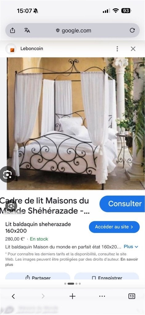 lit à baldaquin Shéhérazade avec 2 sommiers de 80x2000cm, Maison & Meubles, Chambre à coucher | Lits, Autres couleurs, Comme neuf