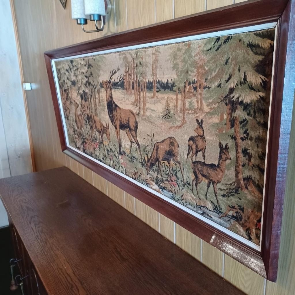 Vintage wandtapijt in houten kader, Ophalen