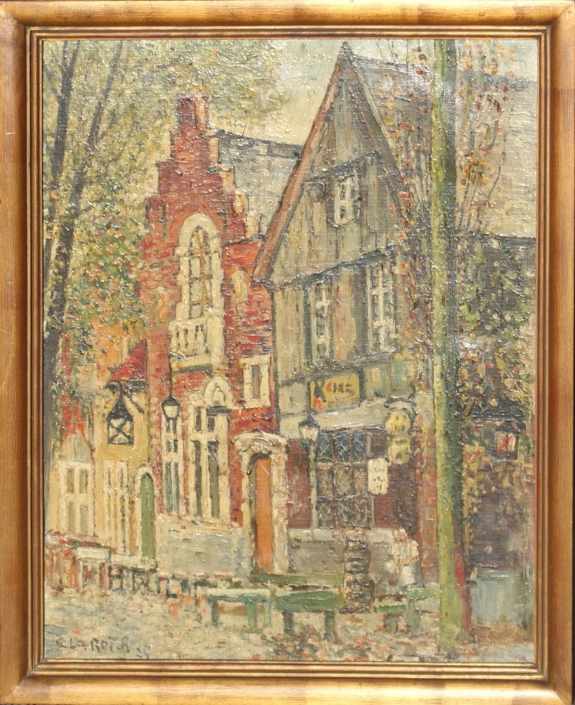 René Clarot (1882-1972): Stadszicht 1935 (57 x 67 cm), Enlèvement ou Envoi, Signé, Peinture à l'huile