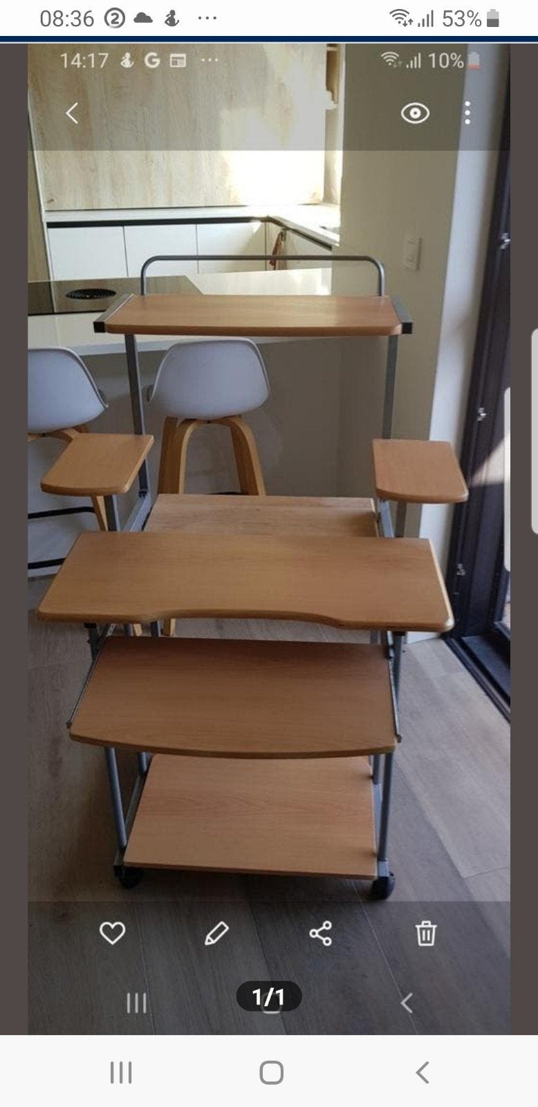 Computertafel  op wieltjes,  zeer goede staat, Maison & Meubles, Armoires | Meubles ordinateur, Enlèvement