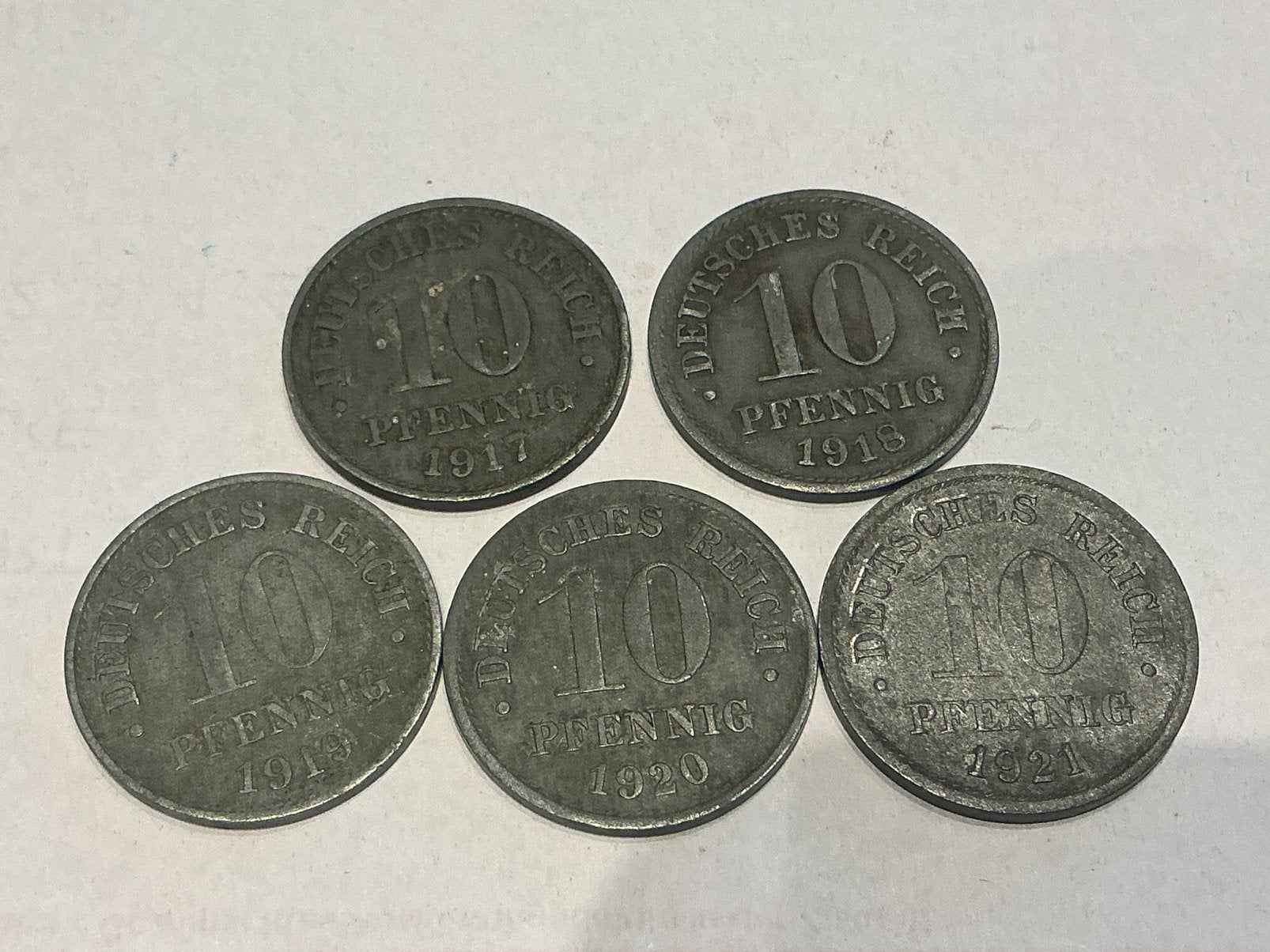 Duitsland lot 5 x 10 Pfennig 1917 tem 1921, Postzegels en Munten, Munten en Bankbiljetten | Verzamelingen, Ophalen of Verzenden