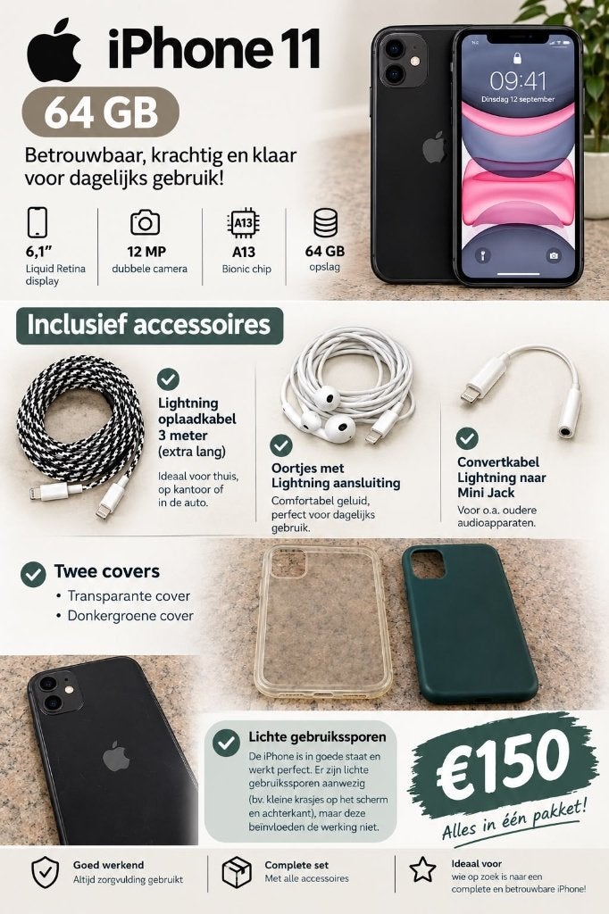 iPhone 11 64GB zwart, Télécoms, IPhone 11, Enlèvement, Utilisé, 64 GB