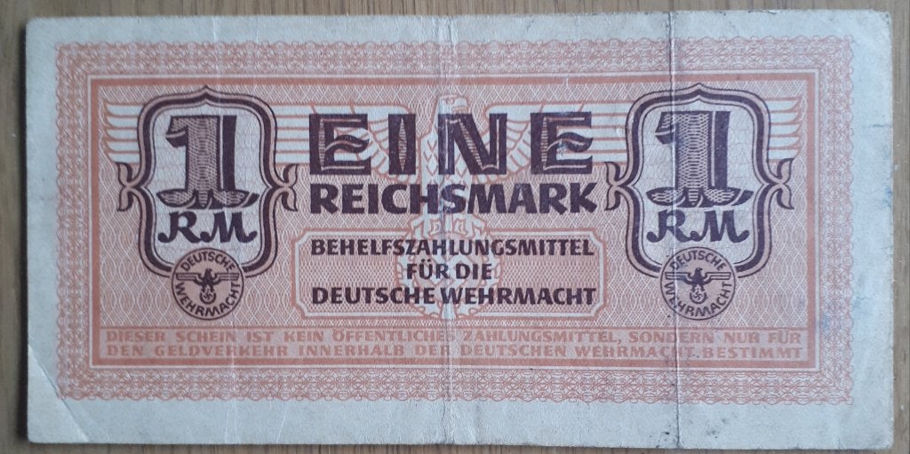 Zeer Zeldzaam BANKBILJET EINE REICHSMARK 1942-44 WEHRMACHT, Postzegels en Munten, Ophalen of Verzenden, Duitsland, Los biljet