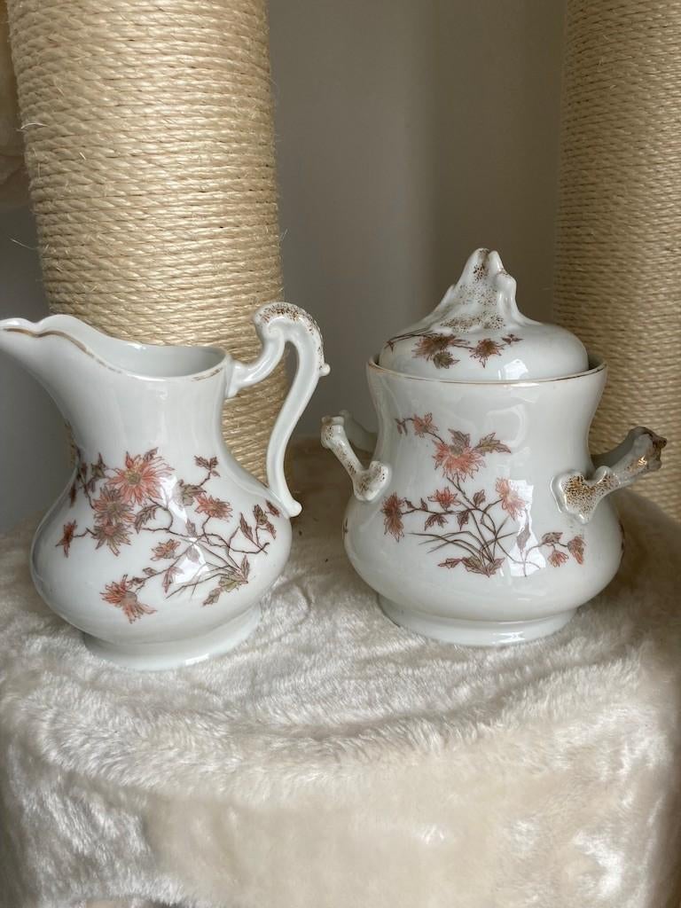 Antieke brocante suikerpot + melkkan DFB Baudour – ca. 1900, Antiek en Kunst, Antiek | Servies los, Ophalen of Verzenden