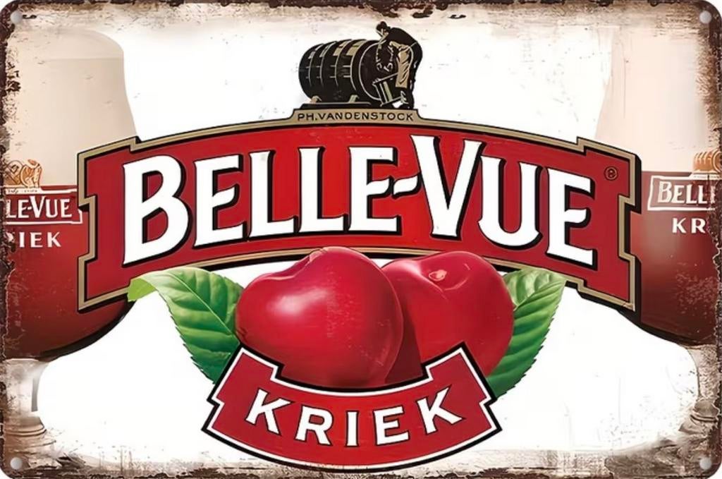 Panneau Belle-Vue en métal kriek - rétro vintage mancave, Enlèvement ou Envoi, Neuf, Panneau, Plaque ou Plaquette publicitaire