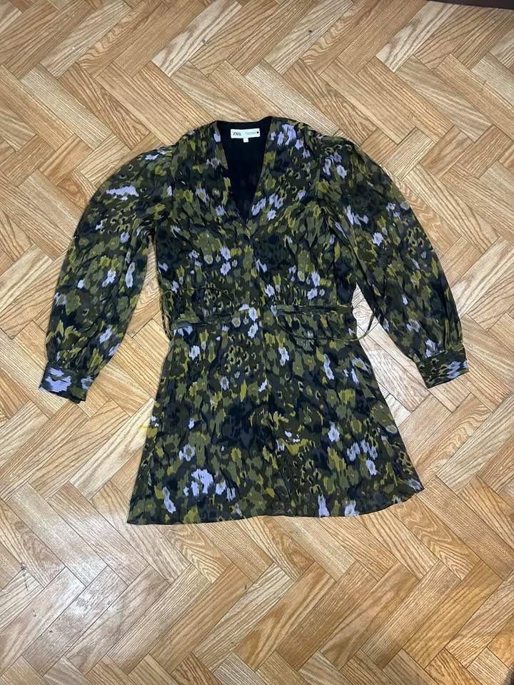 Robe Courte ZARA XS - Imprimé Abstrait Vert - Fil Métallisé, Enlèvement ou Envoi, Autres couleurs, Zara, Au-dessus du genou