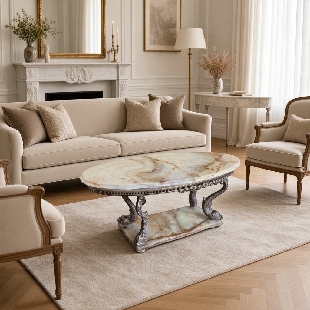 Vintage messing salontafel / coffee table met onyx blad, Ophalen of Verzenden