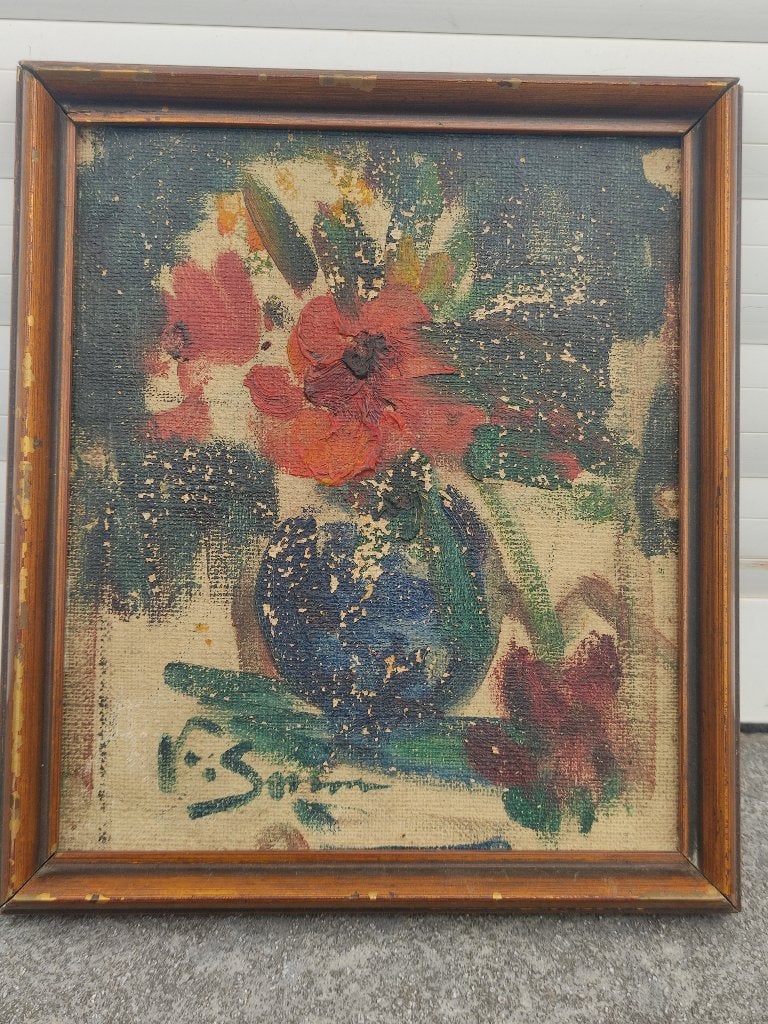 huile sur toile maroufle fleurs signe victor simonin, Enlèvement ou Envoi