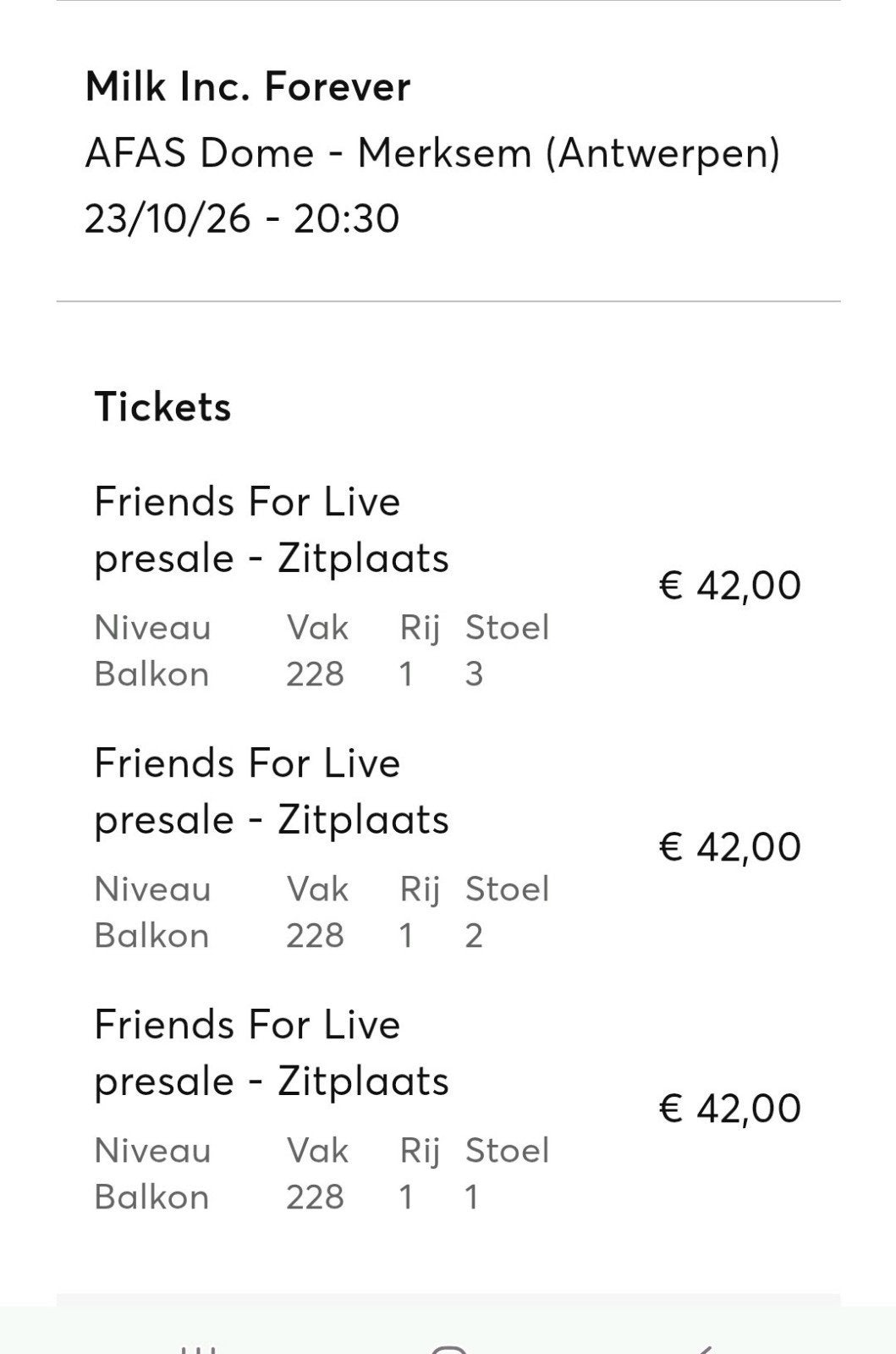 Milk Inc. tickets- 3 stuks op 23/10/2026, Tickets en Kaartjes, Drie personen of meer, Oktober