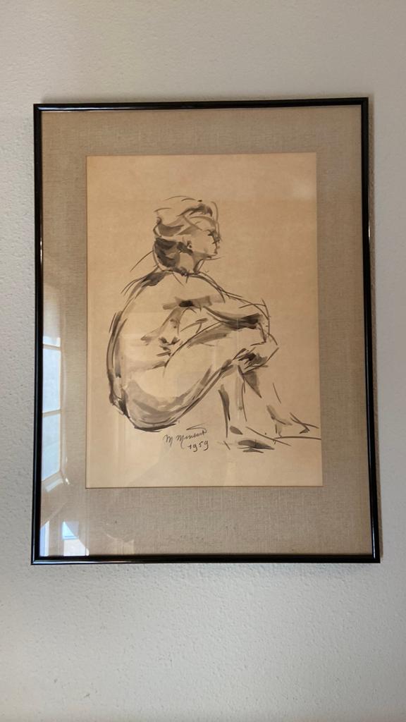 Kunstwerk M.Mensart 1959 zittend naakt., Antiek en Kunst, Ophalen