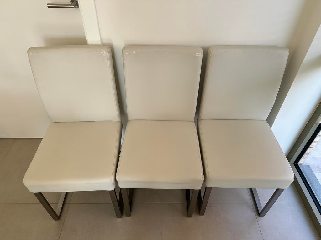4 witte stoelen (prijs is voor alles), Huis en Inrichting, Stoelen, Ophalen, Gebruikt, Wit, Leer