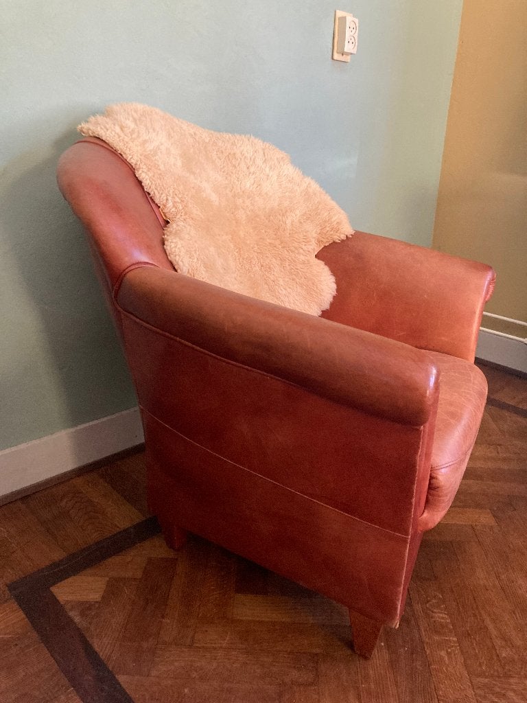 Vintage schapenleren clubfauteuil - art deco, Antiek en Kunst, Ophalen