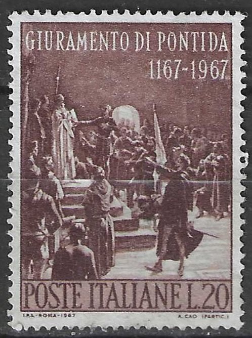Italie 1967 - Yvert 983 - Le Serment de Pontida - 20 l. (ST), Timbres & Monnaies, Timbres | Europe | Italie, Affranchi, Envoi