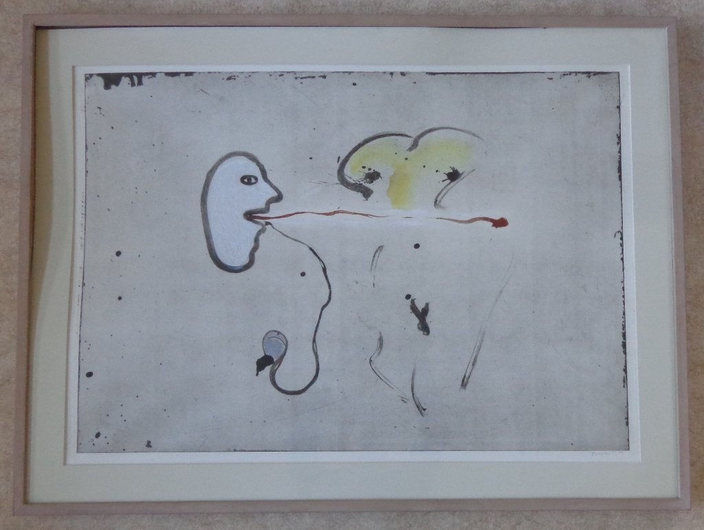 FRED BERVOETS / FANTASIE / ZW-W ETS + GOUACHE 90x120cm KADER, Antiek en Kunst, Ets, Gesigneerd, Ophalen, Personages en Fantasiefiguren