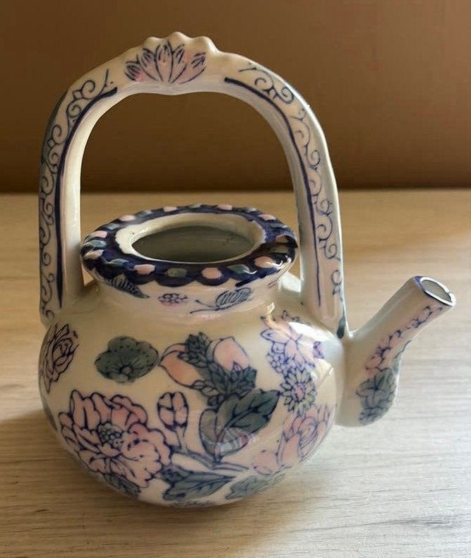 Chinese Porseleinen Theepot – Chinoiserie Bloemmotief H15,5, Ophalen of Verzenden