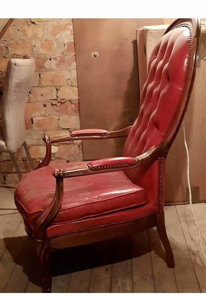 lederen  oude stoel, Ophalen, Gebruikt, Rood, Leer