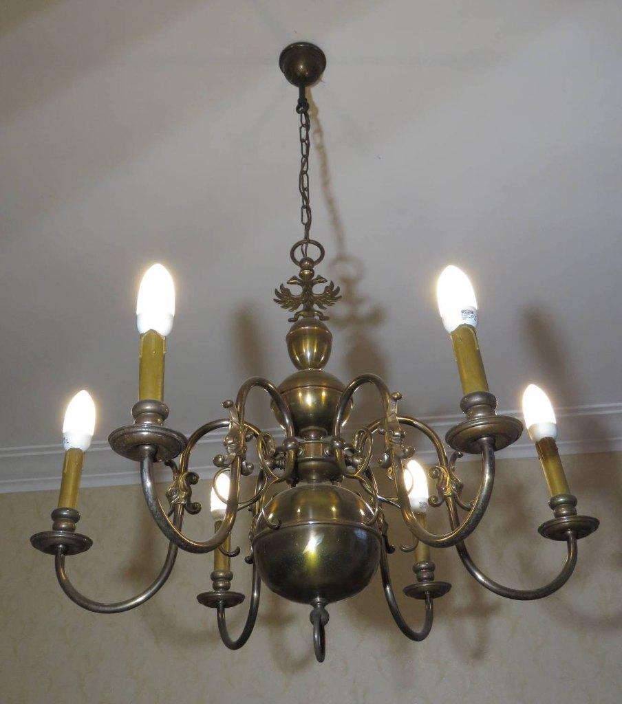 Luster 6 armen, Huis en Inrichting, Lampen | Kroonluchters, Ophalen, Gebruikt, Metaal