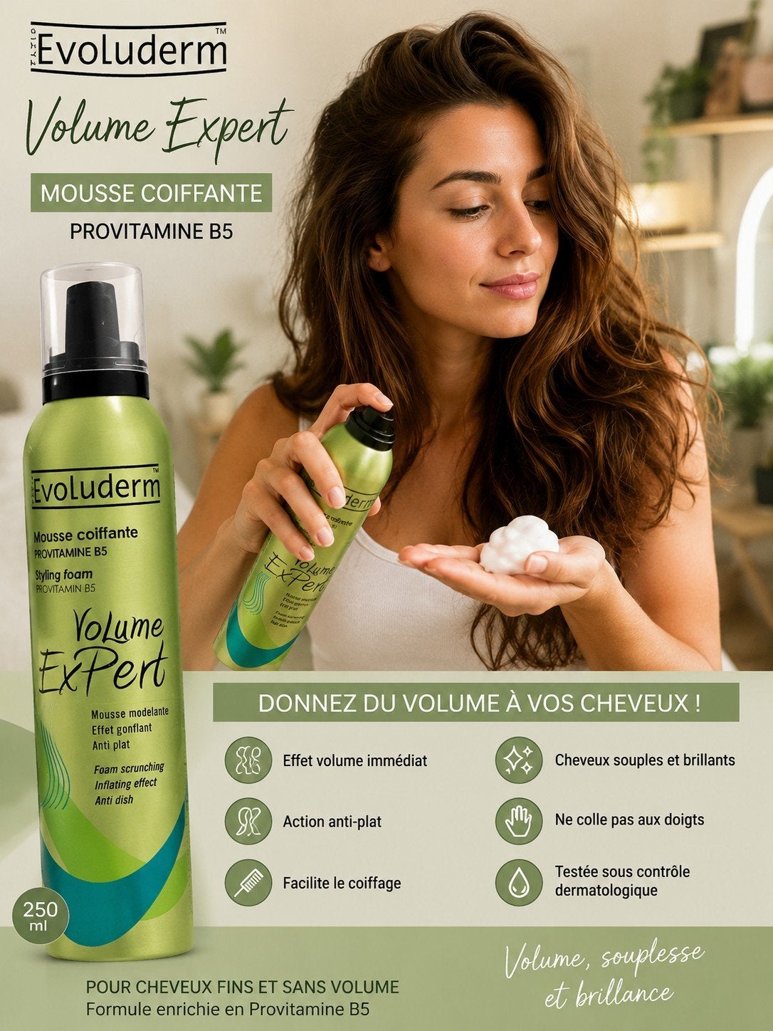 Evoluderm Volume Expert – Mousse Coiffante Provitamine B5, Nieuw