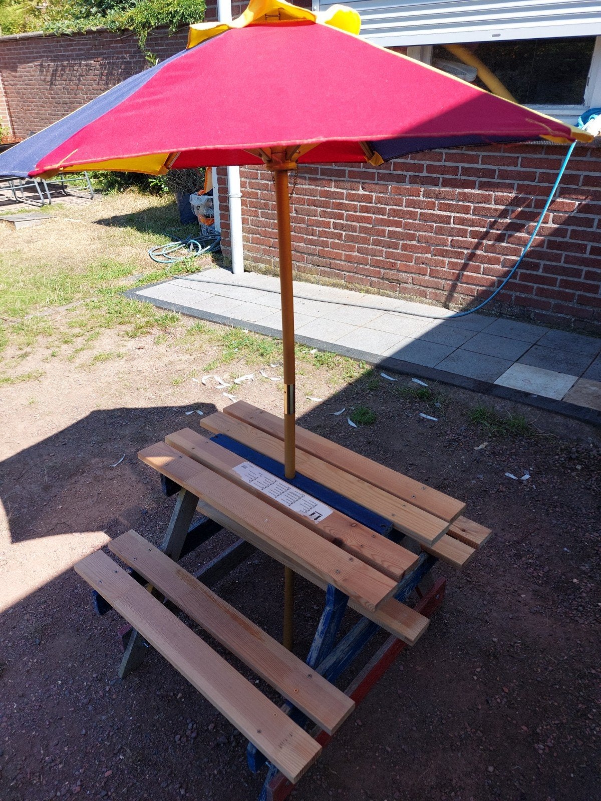 Kinder picknicktafel met parasol 77x70 cm, Ophalen