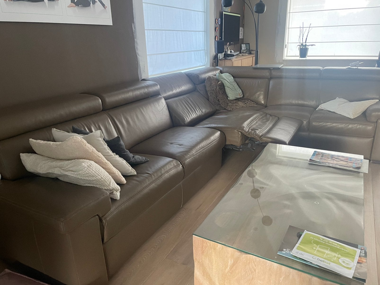 Lederen zetel 3,6 m x 2,35 m, Maison & Meubles, 150 cm ou plus, Quatre personnes ou plus, Enlèvement, Utilisé