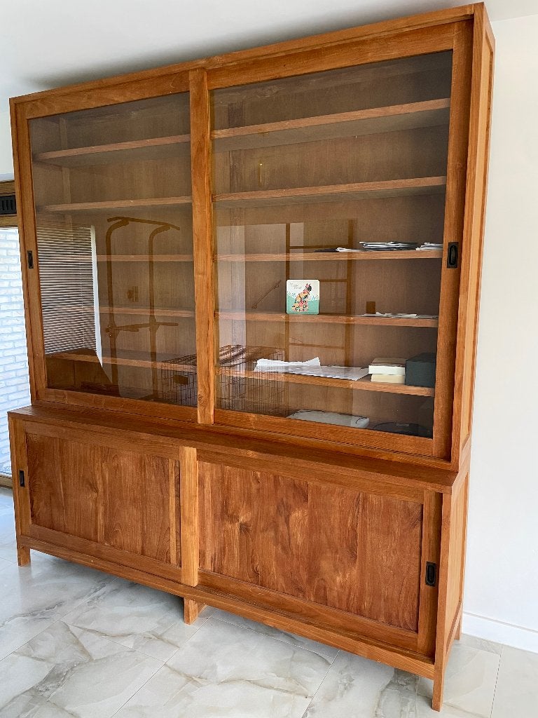 Teak vitrinekast 220, Ophalen, Zo goed als nieuw, Teakhout