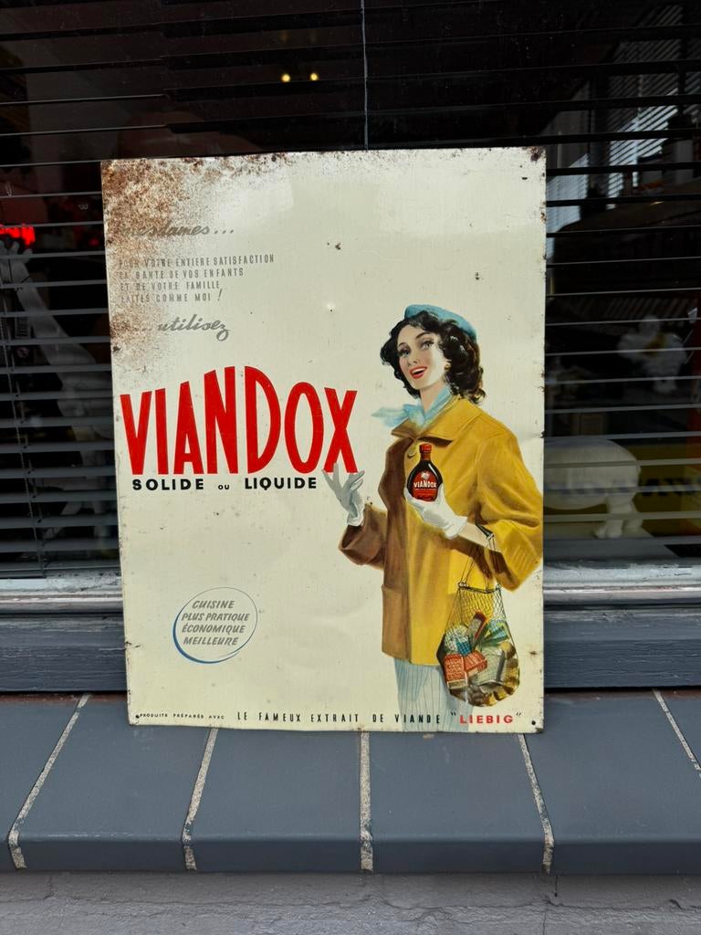 VIANDOX oud reclamebord, Verzamelen, Ophalen of Verzenden, Gebruikt, Reclamebord