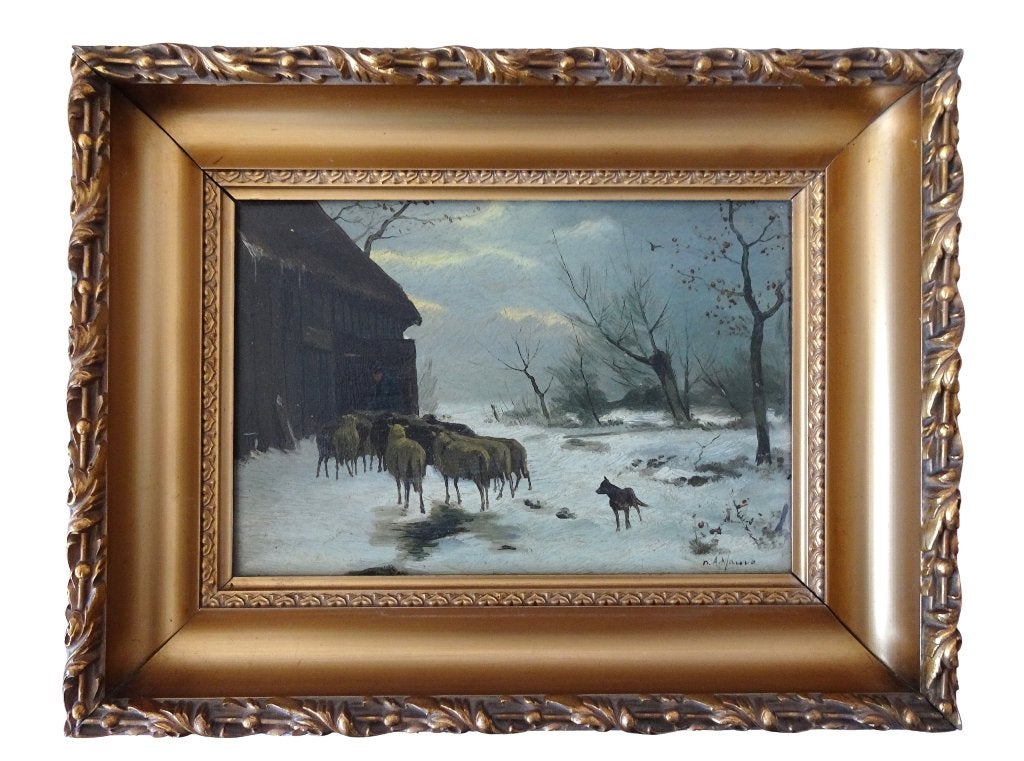 Veilinghuis Oranje - Peinture Troupeau de moutons, A. Mauve, Peinture à l'huile, Panneau, Enlèvement, Animaux
