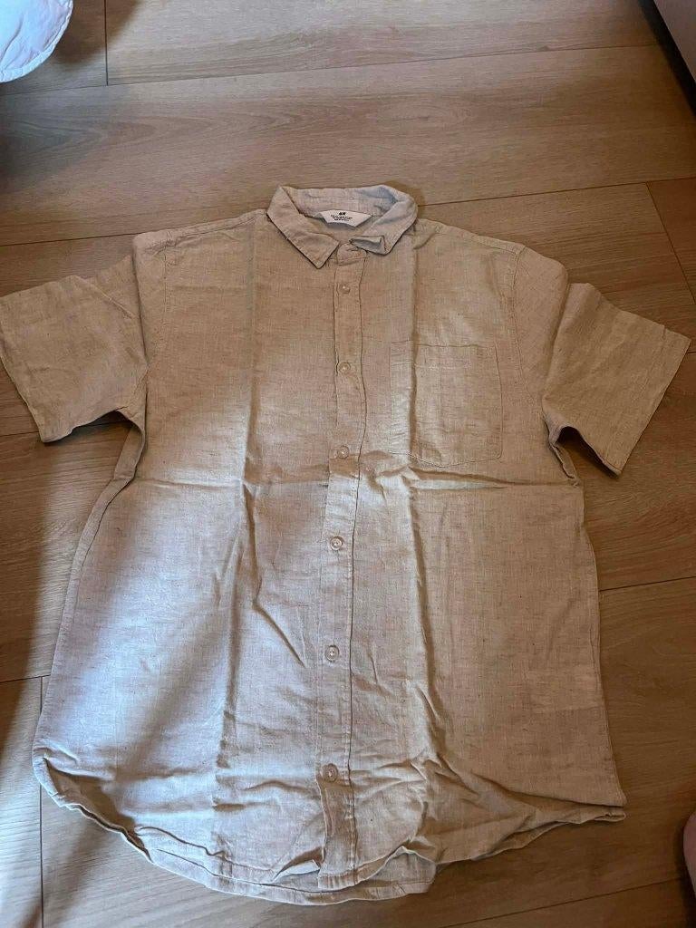 hemd korte mouw beige h&m 170, Kinderen en Baby's, Kinderkleding | Maat 170, H&M, Ophalen of Verzenden, Zo goed als nieuw, Shirt of Longsleeve