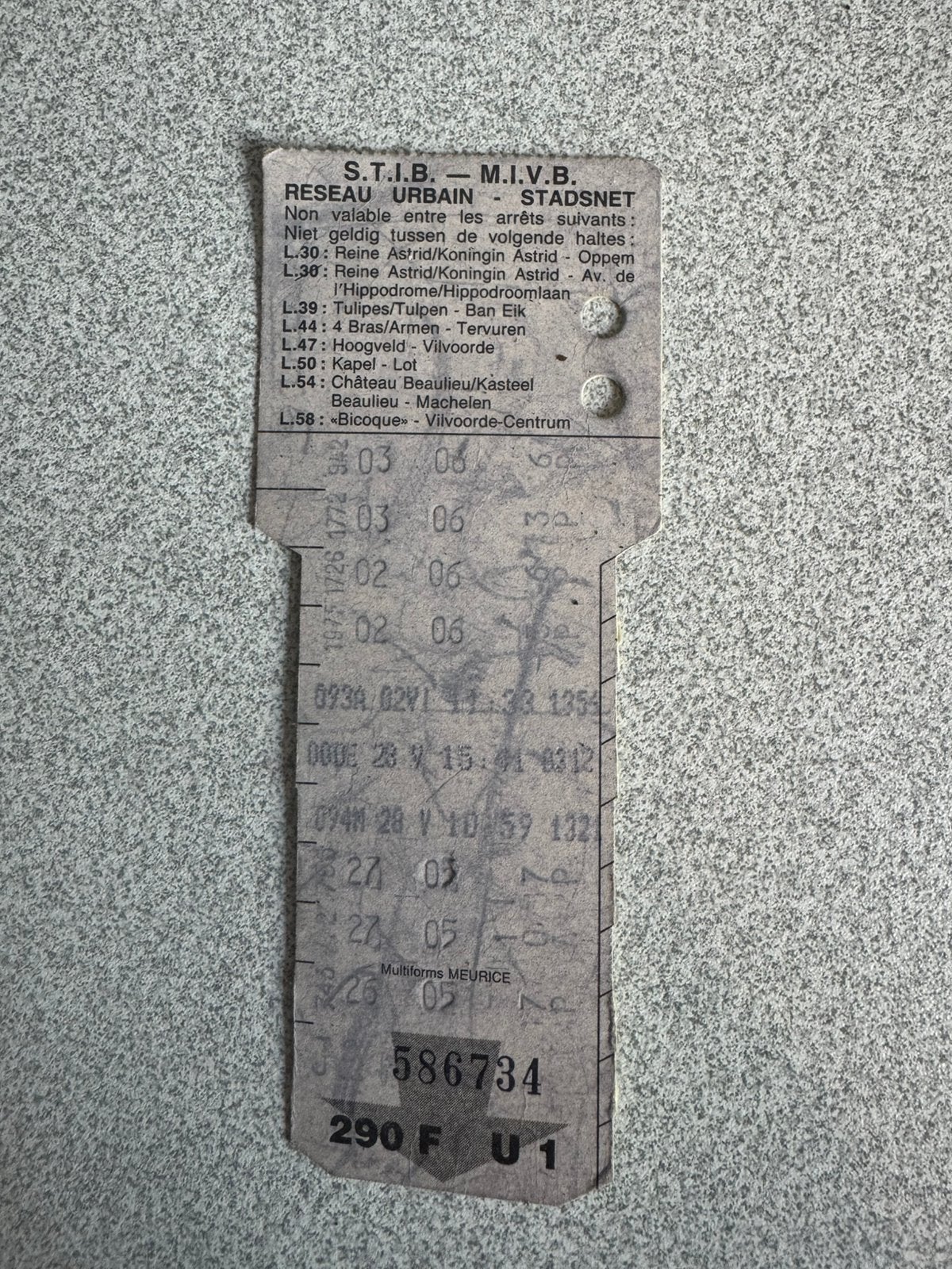Ancien ticket STIB/MIVB Bruxelles – 10 voyages – Années 1990, Collections, Enlèvement ou Envoi, Comme neuf