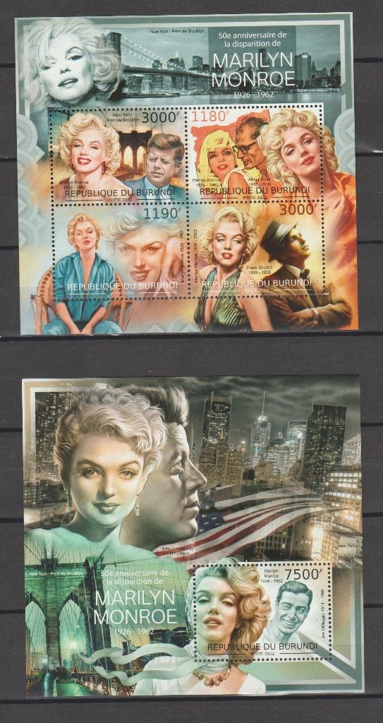 Burundi 2012 Blok Marilyn Monroe  **, Postzegels en Munten, Postzegels | Thematische zegels, Postfris, Overige thema's, Ophalen of Verzenden