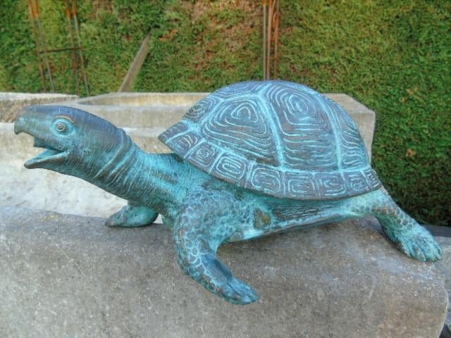 Bronzen schildpad, groene schaal, waterstraal, Tuin en Terras, Waterpartijen en Fonteinen, Nieuw, Fontein, Overige materialen