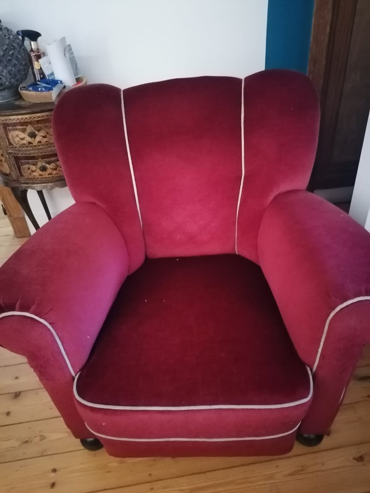 bordeauxrode art/deco clubstoelen, 2 stuks, Ophalen, Zo goed als nieuw